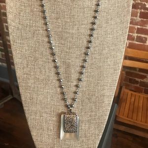 Necklace with silver beads & silver/white pendant